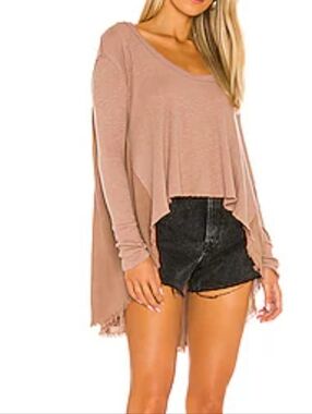 We The Free TT Special Long Sleeve Hi Low Raw Hem Boho Flowy Shirt, XS
